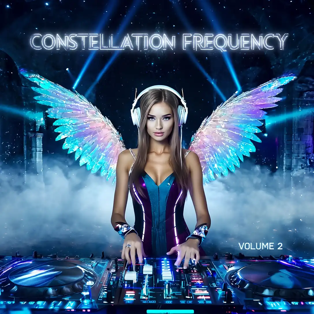 Constellation Frequency Volume 2 album cover by ToA Studios: deep space nebula, constellation patterns, cosmic trance EDM, 2025 release